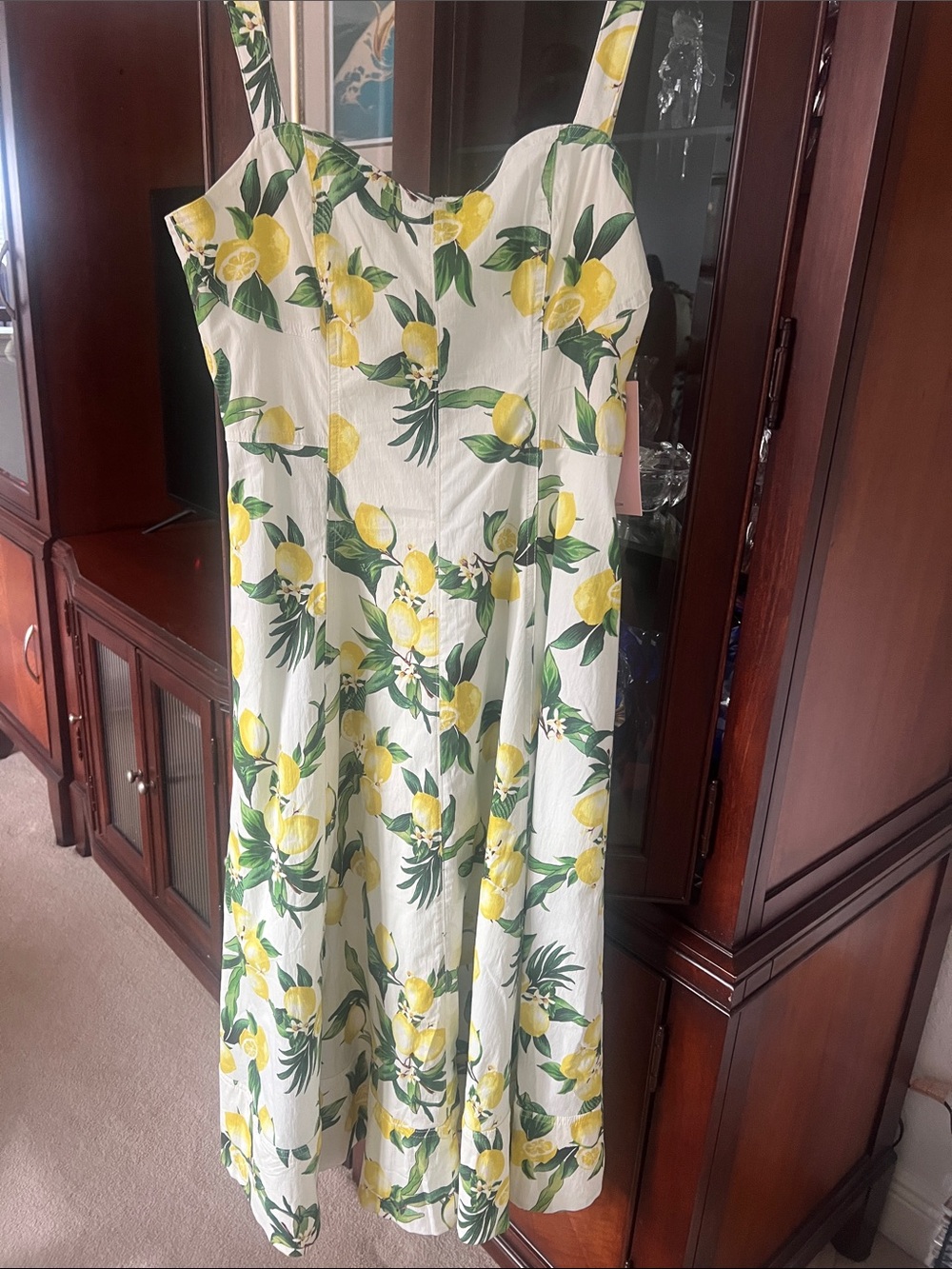 NWT sz 8 Avec Les Filles White Lemon-Print Midi Dress